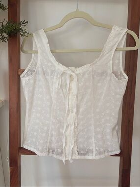 White Eyelet Tie-Front Sleeveless Top